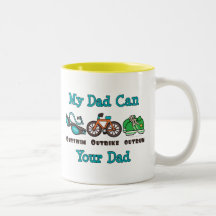 O pai Outswim a caneca Outrun Outbike do Triathlon