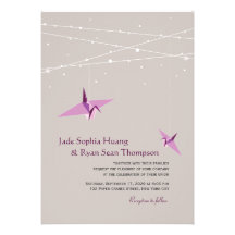 O papel roxo Cranes as luzes feericamente que Wedd Convite Personalizados