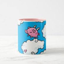 O porco do vôo dança em nuvens caneca