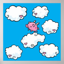 O porco do vôo dança em nuvens impressão