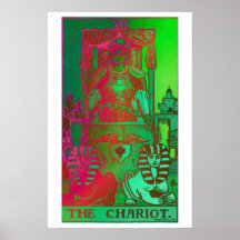 O poster psicadélico do cartão de Tarot do Chariot