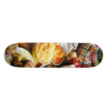 O queijo da comida endurece sucos de fruta skate boards