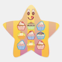 O rosa amarelado dos cupcakes de Lotsa listra a et Adesivo Em Forma De Estrela