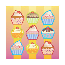 O rosa amarelado dos cupcakes de Lotsa listra canv Impressão De Canvas Esticadas