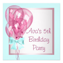 O rosa Balloons a festa de aniversario de meninas  Convites Personalizado