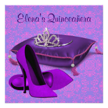 O salto alto calça o roxo Quinceanera do rosa quen Convites