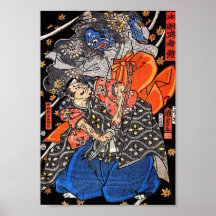 O samurai luta o demónio azul posteres