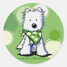 O verde pontilha o cão de Westie Adesivos Em Formato Redondos