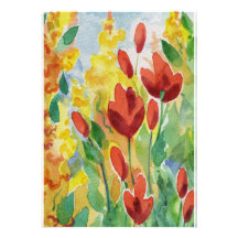 O vermelho floresce a pintura da aguarela convite personalizado