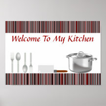 O vermelho listra o poster da cozinha