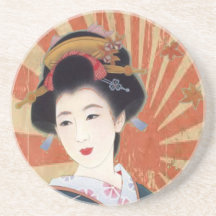 O vintage Sun irradia a gueixa japonesa retro Porta Copos Para Bebidas
