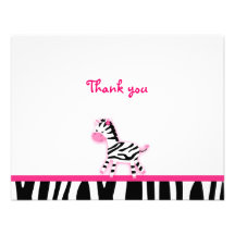 Obrigado cor-de-rosa doce da zebra você cartões de convites personalizado