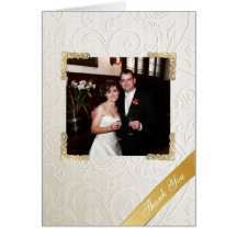 Obrigado elegante da foto do casamento tema damasc cartoes