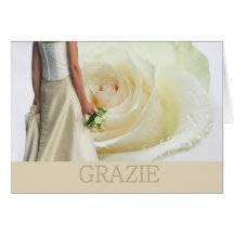 Obrigado italiano do casamento você rosa branco e  cartão