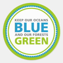 Oceanos azuis, etiqueta verde das florestas adesivo em formato redondo