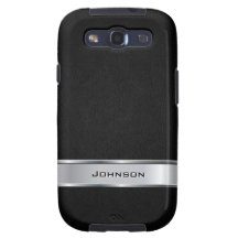 Olhar de couro preto elegante com etiqueta de prat galaxy SIII capas
