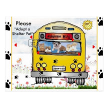 Ônibus da adopção para o gato & o cão cartao postal