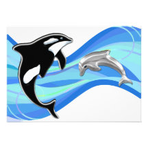 Orca e golfinho nas ondas convite personalizado