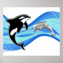 Orca e golfinho nas ondas posters