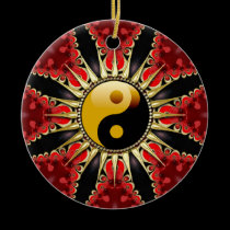 Ornamento cerâmico da flor tribal vermelha de YinY ornamentos