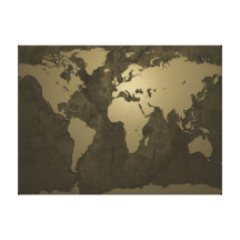Ouro do mapa do mundo impressão em canvas