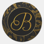 Ouro do monograma B e selo preto do casamento tema Adesivos Em Formato Redondos
