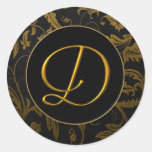Ouro do monograma D e selo preto do casamento tema Adesivos