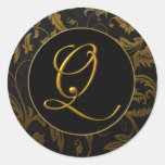 Ouro do monograma Q e selo preto do casamento tema Adesivos