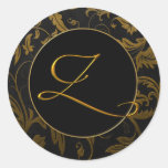 Ouro do monograma Z e selo preto do casamento tema Adesivos Em Formato Redondos