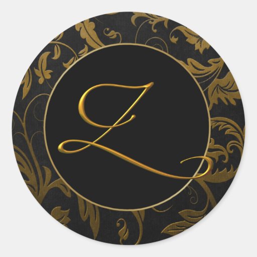 Ouro do monograma Z e selo preto do casamento tema Adesivos Em Formato Redondos