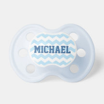 Pacifier azul do teste padrão de Chevron com nome Chupeta De Bebê