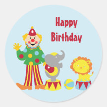 Palhaço de circo dos desenhos animados e etiquetas adesivos redondos