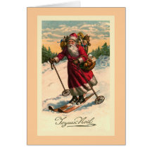 "Papai noel cartão do francês do vintage nos esqui