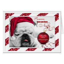 para a empregada no chapéu do papai noel do buldog cartões