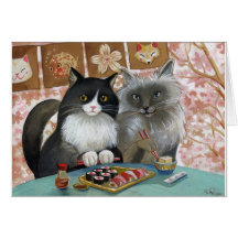 Pares bonitos do gato do sushi cartao