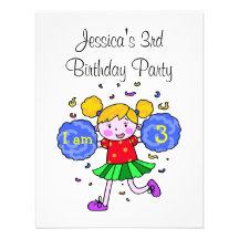 Partido bonito da menina do aniversário de 3 anos  convites personalizado