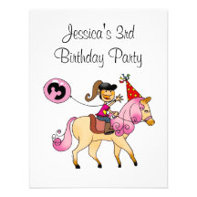 Partido bonito do pônei e da menina do aniversário convites personalizados