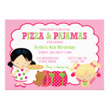 Partido da pizza e do Sleepover dos pijamas Convite Personalizado