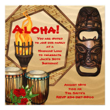 Partido havaiano de Luau da festa de aniversário d Convites Personalizado