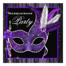 Partido preto e roxo elegante do mascarada convites personalizados