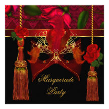 Partido preto elegante do ouro da rosa vermelha do convite personalizado