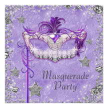 Partido roxo de prata elegante do mascarada convites personalizados