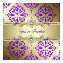 Partido roxo do roxo do damasco do ouro convite personalizado