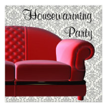 Partido vermelho do Housewarming do damasco do sof Convites Personalizado