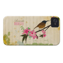 Pássaro em um ramo floral - caso iphone4 capa de iPhone 4 Case-Mate