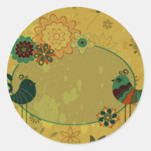 pássaros e design floral do vintage adesivo redondo