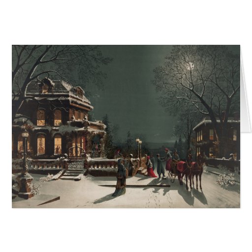 Passeio do trenó da Noite de Natal, um cartão de N