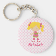 Patinagem de rolo loura personalizada das bolinhas chaveiro