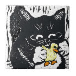 Pato & gatinho de borracha, impressão de bloco azulejo de cerâmica 