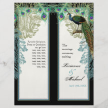 Pavão do vintage, penas - programa do casamento panfletos coloridos